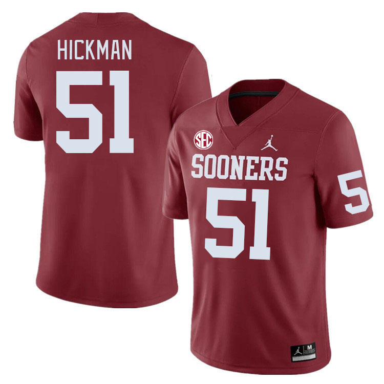 #51 Branson Hickman Oklahoma Sooners 2024 SEC Conference College Football Jerseys-Crimson